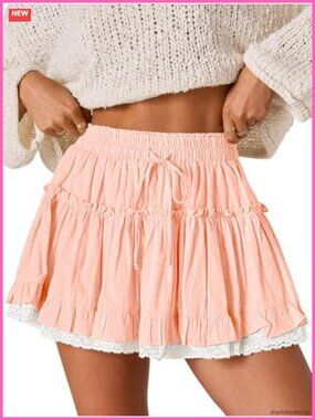 Women's Flowy Lace Ruffle Skort Skirt Shorts Boho Cotton Built-in Shorts